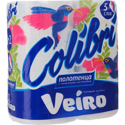 Бумажные полотенца Veiro Colibri белые с голубым тиснением 3 слоя (2 шт)