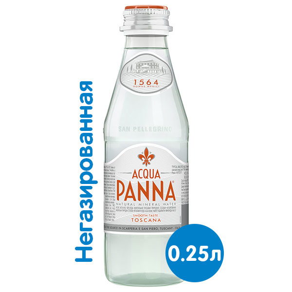 Вода Acqua Panna 0.25 литра, без газа, стекло, 24 шт. в уп Вода Acqua Panna 0.25 литра, без газа, стекло, 24 шт. в уп. - фото 1