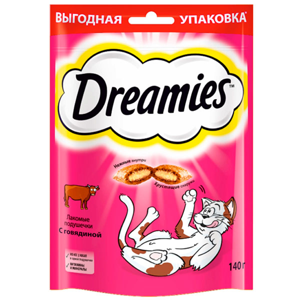 Лакомство Dreamies подушечки для кошек с говядиной 140 гр