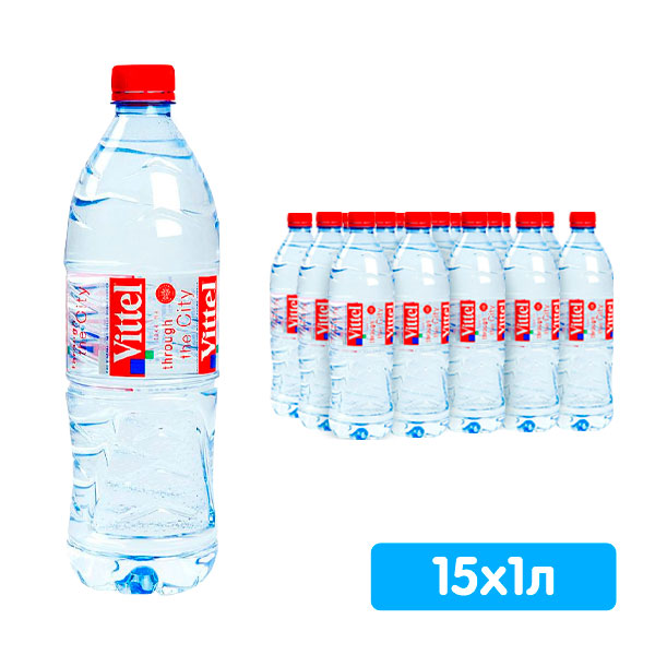 Вода Vittel 1 литр, без газа, пэт, 15 шт. в уп.