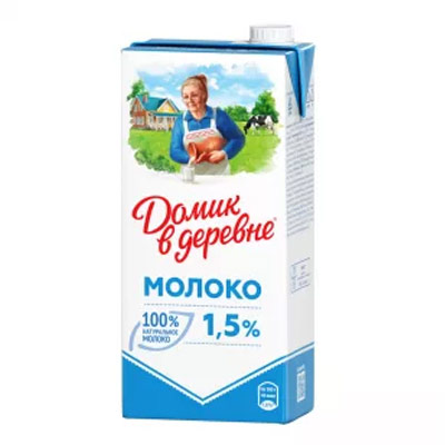 Молоко Домик в деревне 1,5% БЗМЖ 950 гр, 12 шт. в уп