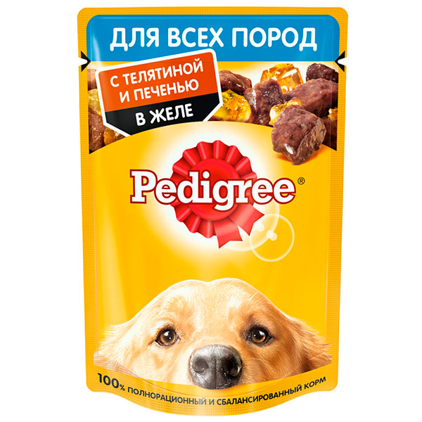Корм Pedigree желе для собак с телятиной и печенью 85 гр