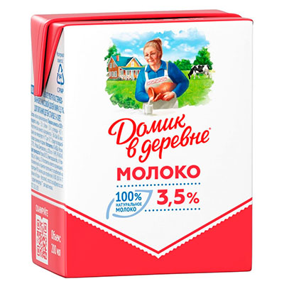 Молоко Домик в деревне 3,5% БЗМЖ 0,2 литра, 18 шт. в уп