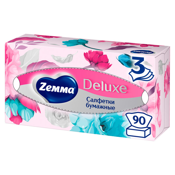 Салфетки косметические Zemma Deluxe 3-х сл. 90шт (1шт)
