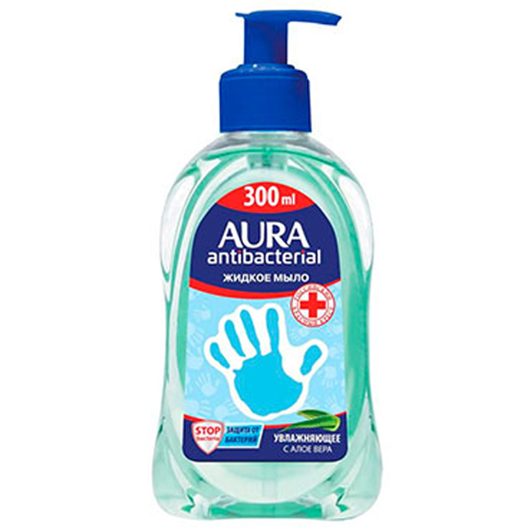 Жидкое мыло Aura антибактериальное с алоэ вера 300 мл - фото 1