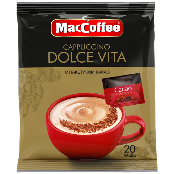 Кофейный напиток MacCoffee Cappuccino Dolce Vita с пакетиком какао 24гр х 20 пак
