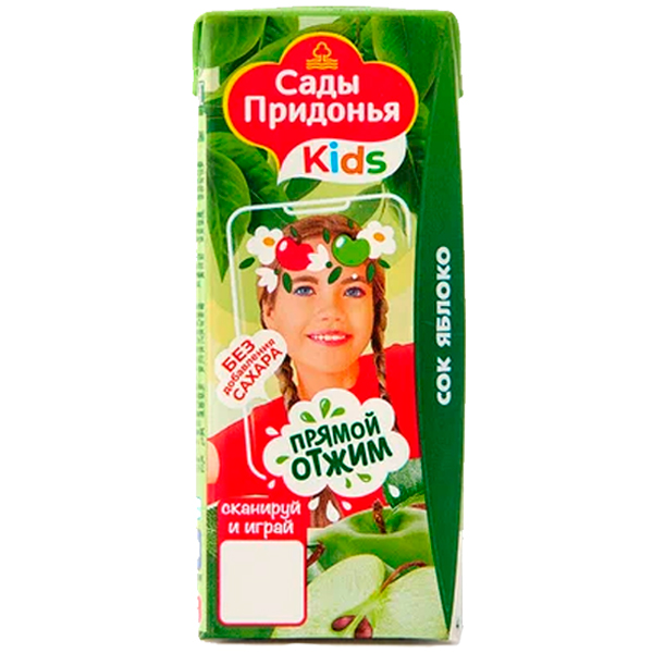 Сок Сады придонья прямого отжима яблоко 0.2 литра, 27 шт. в уп.