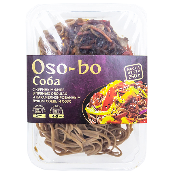 Соба Oso-bo с куриным филе в пряных овощах и карамелизированным луком замороженная 250 гр