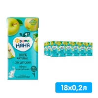 Сок ФрутоНяня яблоко осветлённый 0.2 литра, 18 шт. в уп.