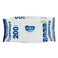 Влажные салфетки Aura Family антибактериальные с клапаном 200 шт
