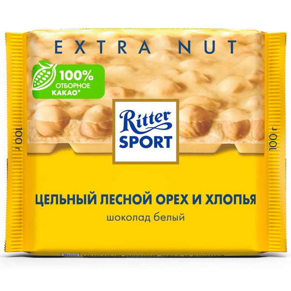 Шоколад Ritter Sport белый цельный лесной орех и хлопья 100 гр