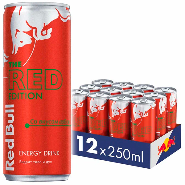 Энергетический напиток Red Bull Red Edition / Ред Булл со вкусом арбуза 0,25 литра, ж/б, 12 шт. в уп.