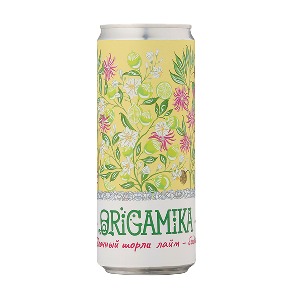 Напиток с соком Origamika Яблочный шорли лайм-бадьян, 0.33 литра, газ, ж/б, 8 шт. в уп.