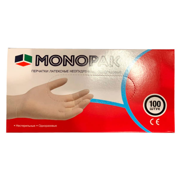 

Перчатки латексные Monopak неопудренные одноразовые размер L 100 шт