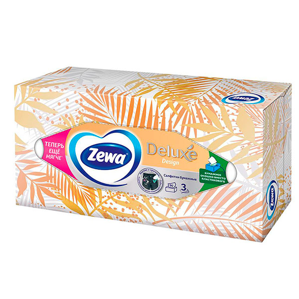 Салфетки косметические Zewa Deluxe 3-х сл. 90шт (1шт)