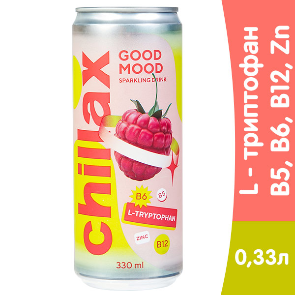 Функциональный напиток Chillax малина 0,33 литра, ж/б, 12 шт. в уп.