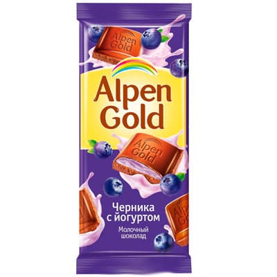Шоколад Alpen Gold молочный с чернично-йогуртовой начинкой 90 гр