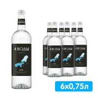 Вода 4 воды Абрау-Дюрсо 0.75 литра, газ, стекло, 6 шт. в уп.
