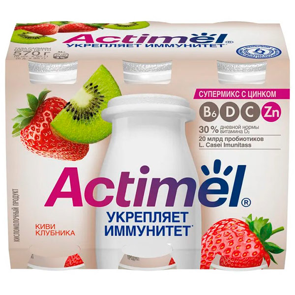 Кисломолочный продукт Actimel киви-клубника 1,5% БЗМЖ 6шт х 95 гр