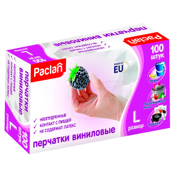 Перчатки Paclan виниловые размер L 100 шт