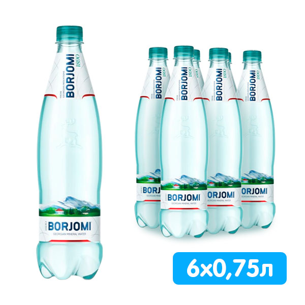 Вода Боржоми 0.75 литра, газ, пэт, 6 шт. в уп.