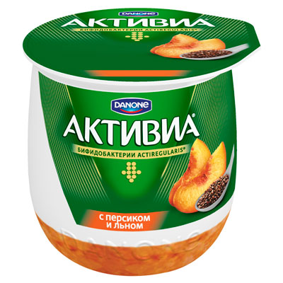 Биойогурт Активиа термостатный со вкусом персика и льна 2,7% 170 гр БЗМЖ