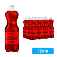 Напиток Добрый Кола без сахара 1 литр, газ, пэт, 12 шт. в уп.