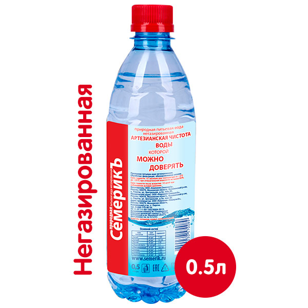 Вода Семерикъ 0.5 литра, без газа, пэт, 12 шт. в уп.