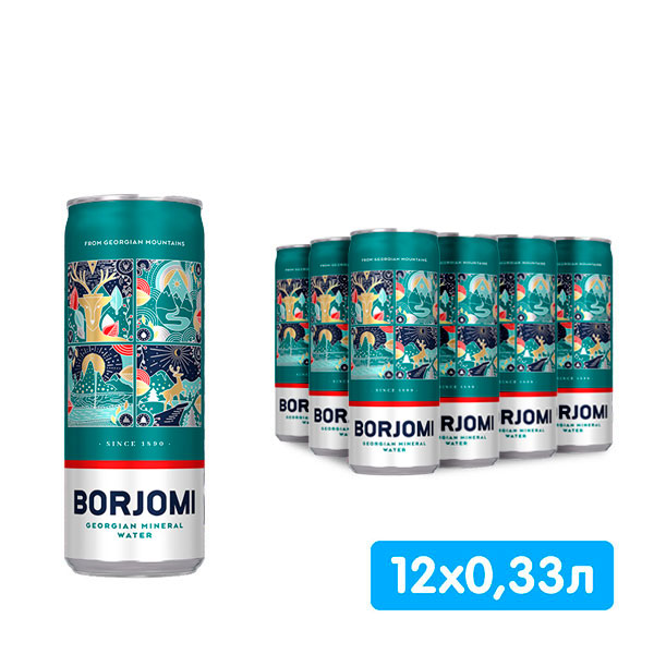 Вода Боржоми 0.33 литра, газ, ж/б, 12 шт. в уп.