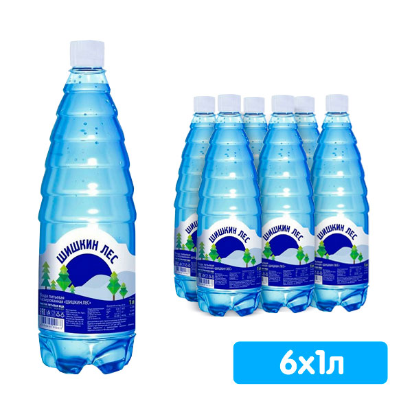 Вода Шишкин лес 1 литр, газ, пэт, 6 шт. в уп.