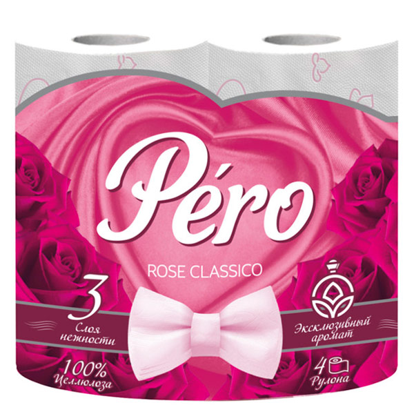 Туалетная бумага Pero Ultracolor розовая 3 слоя (4 шт.)