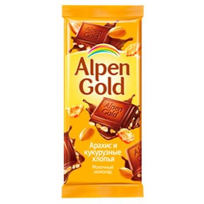 Шоколад Alpen Gold молочный с соленым арахисом и кукурузными хлопьями 90 гр