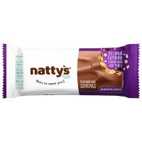 Батончик шоколадный Nattys &Go Crispy с арахисовой пастой, карамелью и изюмом в молочном шоколаде 45 гр