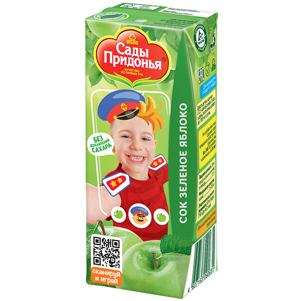 Сок Сады придонья зеленое яблоко 0.2 литра, 27 шт. в уп.