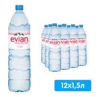 Вода Evian 1.5 литра, без газа, пэт, 12 шт. в уп.