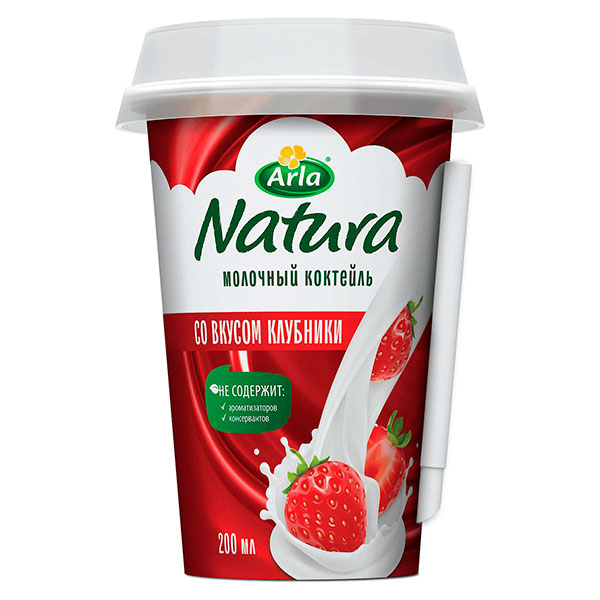 Молочный коктейль Arla Natura со вкусом клубники 1.4% БЗМЖ 200 мл