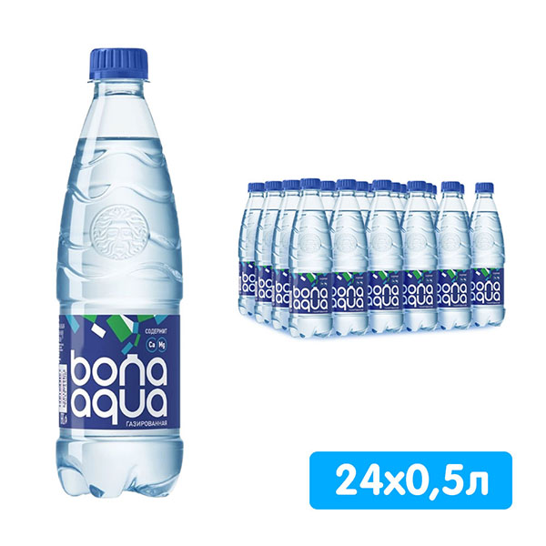 Вода Bona Aqua 0.5 литра, газ, пэт, 24 шт. в уп