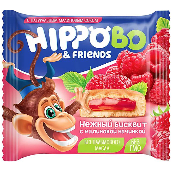 Пирожное бисквитное Hippo Bondi & Friends с малиновой начинкой 32 гр