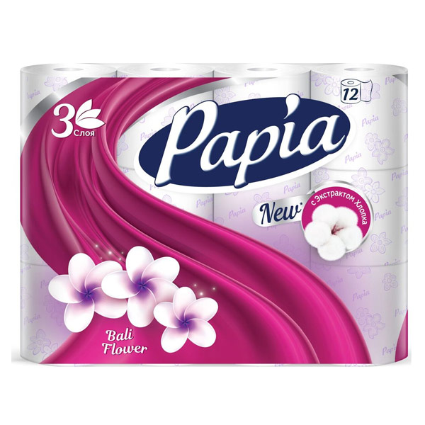 Туалетная бумага Papia Балийский цветок 3 слоя (12шт)