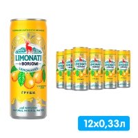 Напиток Limonati by Borjomi с соком груши, газ, ж/б, 0.33 литра, 12 шт. в уп.