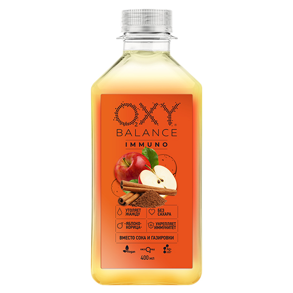 Oxy Balance Immuno яблоко, корица 0.4 литра, пэт, 9 шт. в уп.