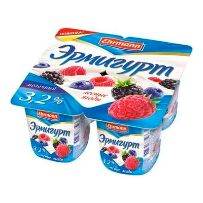 Йогурт Эрмигурт лесные ягоды 4 шт. в уп., 100 гр, 3,2%, БЗМЖ