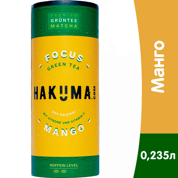 Напиток Hakuma Focus Green Matcha со вкусом манго 0.235 литра, 12 шт. в уп.