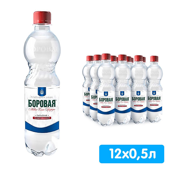 Вода Боровая природная 0.5 литра, газ, пэт, 12 шт. в уп.