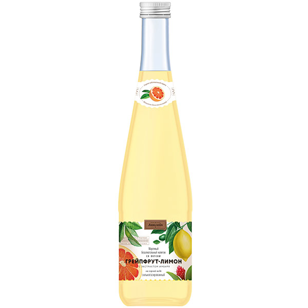 Напиток Аквалайн Грейпфрут-Лимон с экстрактом Имбиря с сахаром, 0.5 литра, газ, стекло, 6 шт. в уп.