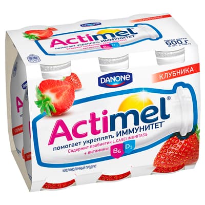 Кисломолочный продукт Аctimel клубника 2,5% БЗМЖ 6шт х 100 гр