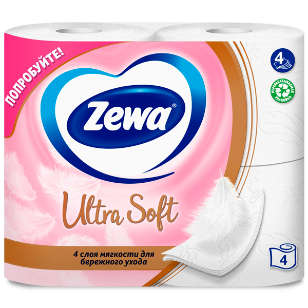 Туалетная бумага Zewa Ultra Sof белая 4х-слойная (4шт.)