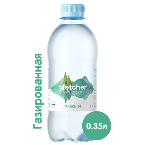Вода Gletcher родниковая 0.35 литра, газ, пэт, 12 шт. в уп.