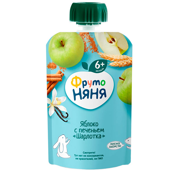 Пюре ФрутоНяня фруктовое Шарлотка с яблоком и печеньем без сахара с 6 месяцев 90 гр