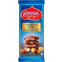 Шоколад Россия Щедрая душа Миндаль и вафля молочный 82 гр